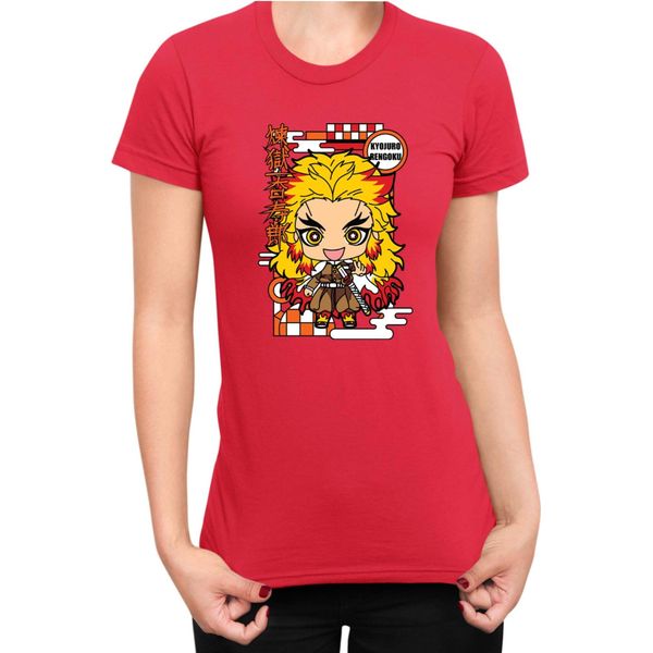 Maglietta Da Donna Demon Anime Slayer Kimetsu No Yaiba Chibi Kyojuro Rengoku, Lady L , Rouge-image