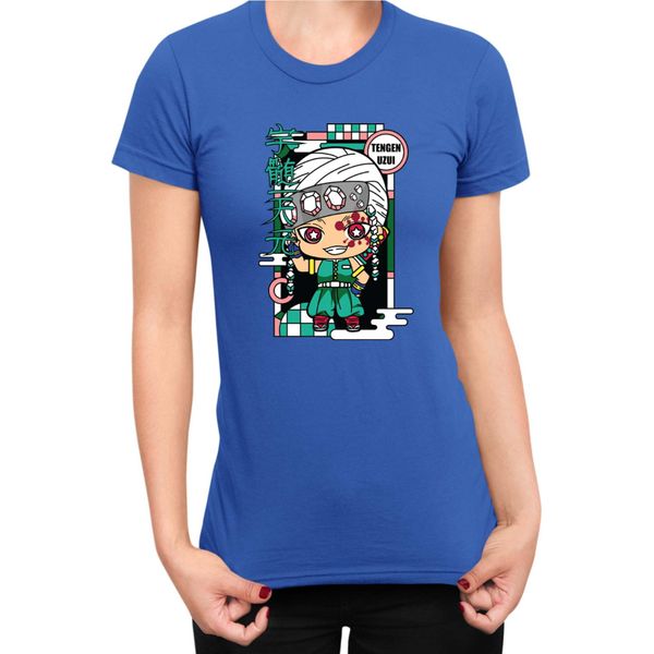 Maglietta Da Donna Demon Anime Slayer Kimetsu No Yaiba Chibi Tengen Uzui, Lady M , Bleu-image