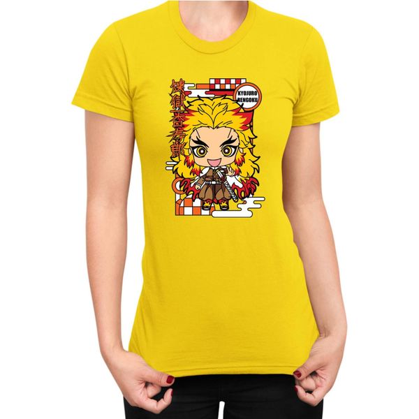 Maglietta Da Donna Demon Anime Slayer Kimetsu No Yaiba Chibi Kyojuro Rengoku, Lady Xl , Jaune-image