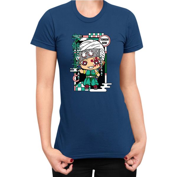 Maglietta Da Donna Demon Anime Slayer Kimetsu No Yaiba Chibi Tengen Uzui, Lady 2XL , Bleu Foncé-image