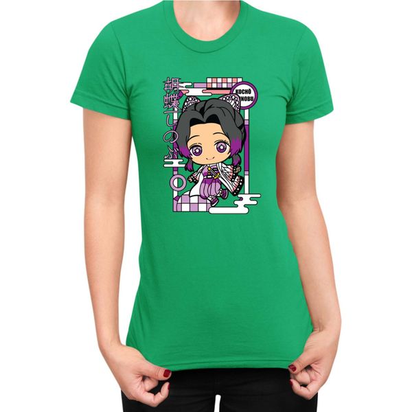 Maglietta Da Donna Demon Anime Slayer Kimetsu No Yaiba Chibi Kocho Shinobu, Lady L , Vert-image