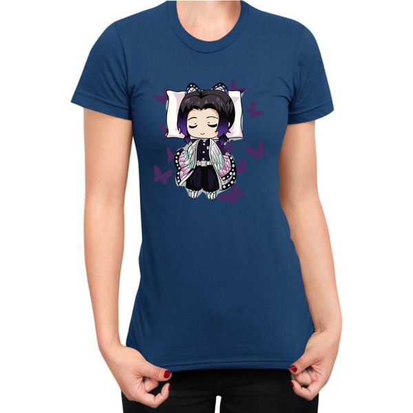 Maglietta Da Donna Demon Anime Slayer Kimetsu No Yaiba Shinobu Kocho Sleeping, Lady 2XL , Bleu Foncé-image