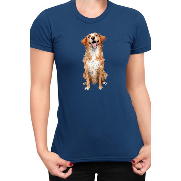 Maglietta Da Donna Funny Dogs Breeds Novia Scotia Duck Tolling Retriever Dog Breed, Lady M , Bleu Foncé-image