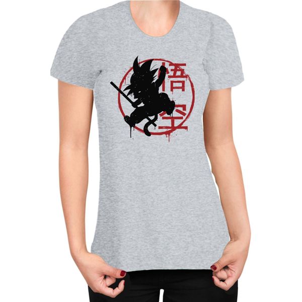 Maglietta Da Donna Dragon Anime Manga Ball Z Kanji Goku, Lady 2XL , Gris-image