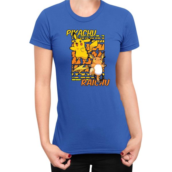 Maglietta Da Donna Japan Anime Manga Pokemon Pikachu 01 Pikachu Light, Lady M , Bleu-image