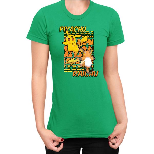 Maglietta Da Donna Japan Anime Manga Pokemon Pikachu 01 Pikachu Light, Lady 2XL , Vert-image