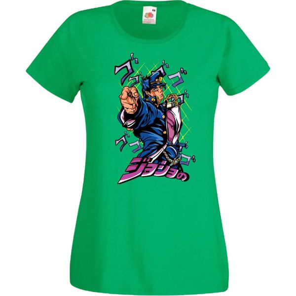 Maglietta Da Donna Jojo's Anime Manga Bizarre Adventure Jotaro Kujo Var-004 Jotaro Kujo, Lady Xs , Vert-image