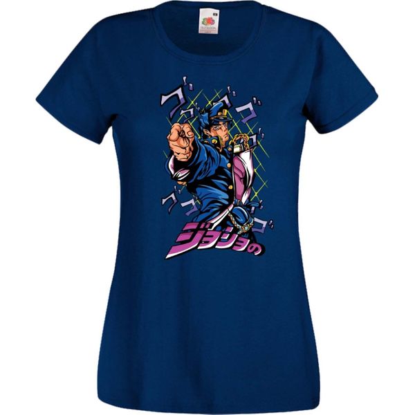 Maglietta Da Donna Jojo's Anime Manga Bizarre Adventure Jotaro Kujo Var-004 Jotaro Kujo, Lady L , Bleu Foncé-image