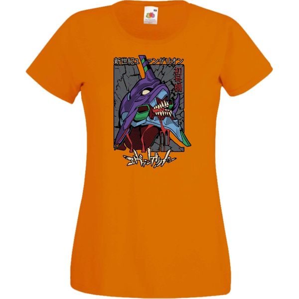 Maglietta Da Donna Anime Manga Neon Anime Genesis Manga Evangelion Eva Unit 02 Eva Unit, Lady 2XL , Orange-image