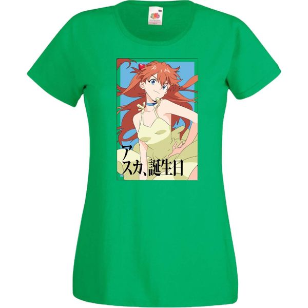 Maglietta Da Donna Anime Manga Neon Anime Genesis Manga Evangelion Asuka Langley Soryu 03 Asuka Langley, Lady 2XL , Jaune-image