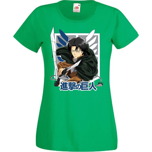 Maglietta Da Donna Manga Anime Attack Anime On Titan Levi Ackerman 01 Levi Titan Attack, Lady 2XL , Vert-image