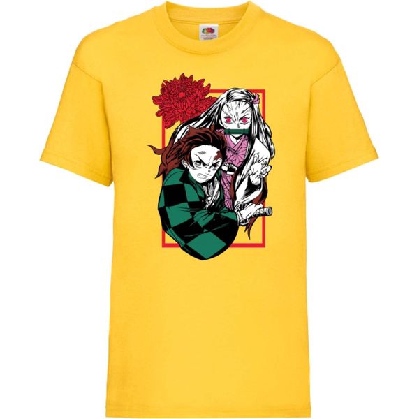 Maglietta Per Bambini Japan Animation Manga Anime Comics Demon Anime Slayer Tanjiro Nezuko Kamado 002 Var-023 Brother Slayer Sister Demon, 5-6 Jahr - 116 , Jaune-image