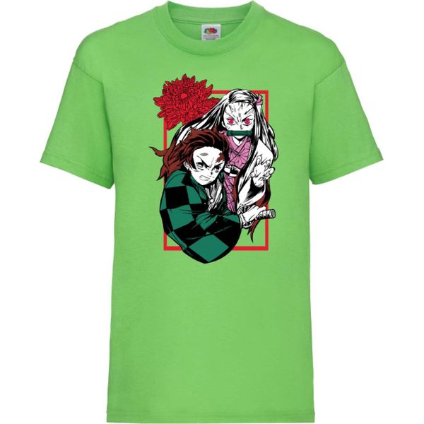 Maglietta Per Bambini Japan Animation Manga Anime Comics Demon Anime Slayer Tanjiro Nezuko Kamado 002 Var-023 Brother Slayer Sister Demon, 5-6 Jahr - 116 , Lime-image