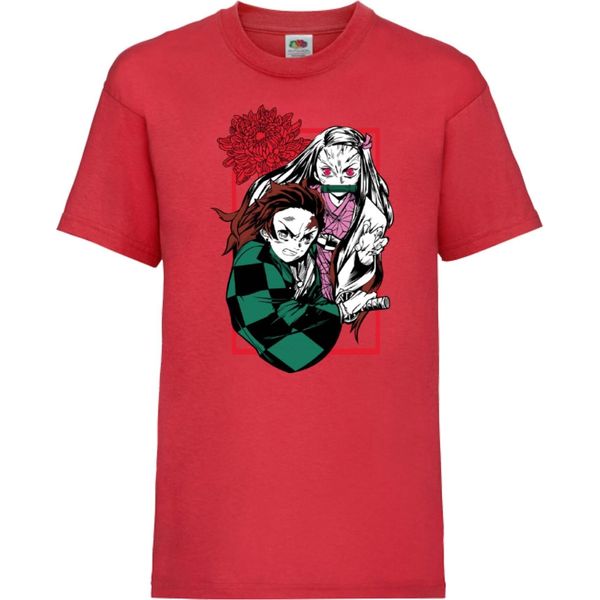 Maglietta Per Bambini Japan Animation Manga Anime Comics Demon Anime Slayer Tanjiro Nezuko Kamado 002 Var-023 Brother Slayer Sister Demon, 5-6 Jahr - 116 , Rouge-image