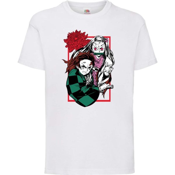 Maglietta Per Bambini Japan Animation Manga Anime Comics Demon Anime Slayer Tanjiro Nezuko Kamado 002 Var-023 Brother Slayer Sister Demon, 9-11 Jahr - 140 , Blanc-image
