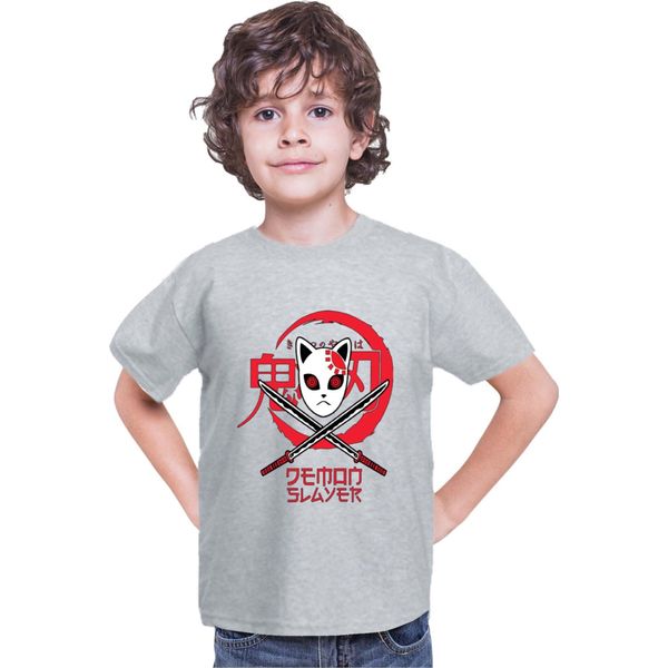 Maglietta Per Bambini Demon Anime Slayer Kimetsu No Yaiba Mask 001, 7-8 Jahr - 128 , Gris-image