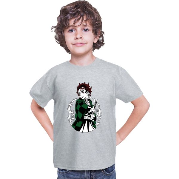 Maglietta Per Bambini Demon Anime Slayer Kimetsu No Yaiba Tanjiro Kamado 013, 7-8 Jahr - 128 , Gris-image