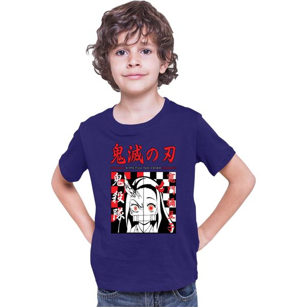 Maglietta Per Bambini Demon Anime Slayer Kimetsu No Yaiba Nezuko Kamado 009, 12-13 Jahr - 152 , Bleu Foncé-image