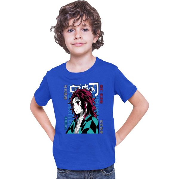 Maglietta Per Bambini Demon Anime Slayer Kimetsu No Yaiba Tanjiro Kamado 008, 7-8 Jahr - 128 , Bleu-image