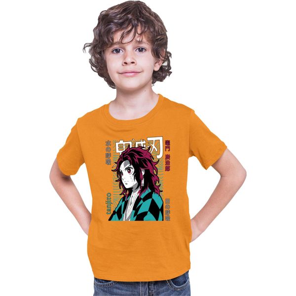 Maglietta Per Bambini Demon Anime Slayer Kimetsu No Yaiba Tanjiro Kamado 008, 7-8 Jahr - 128 , Orange-image