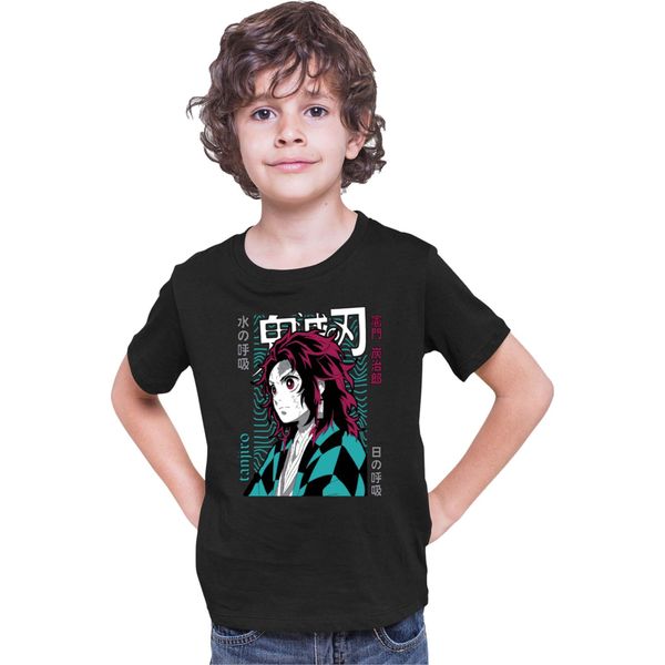 Maglietta Per Bambini Demon Anime Slayer Kimetsu No Yaiba Tanjiro Kamado 008, 7-8 Jahr - 128 , Noir-image
