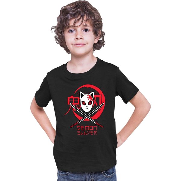 Maglietta Per Bambini Demon Anime Slayer Kimetsu No Yaiba Mask 001, 7-8 Jahr - 128 , Noir-image