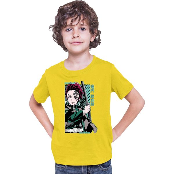Maglietta Per Bambini Demon Anime Slayer Kimetsu No Yaiba Tanjiro Kamado 100, 7-8 Jahr - 128 , Jaune-image