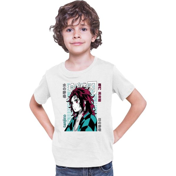Maglietta Per Bambini Demon Anime Slayer Kimetsu No Yaiba Tanjiro Kamado 008, 7-8 Jahr - 128 , Blanc-image