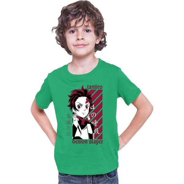 Maglietta Per Bambini Demon Anime Slayer Kimetsu No Yaiba Tanjiro Kamado 009, 7-8 Jahr - 128 , Vert-image