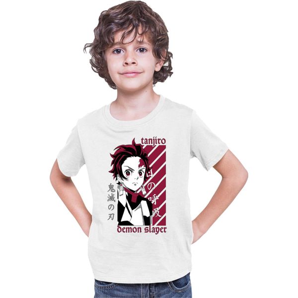 Maglietta Per Bambini Demon Anime Slayer Kimetsu No Yaiba Tanjiro Kamado 009, 7-8 Jahr - 128 , Blanc-image