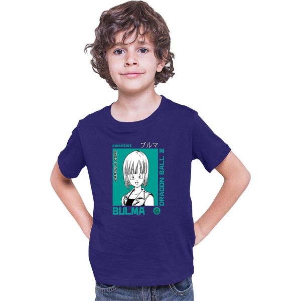 Maglietta Per Bambini Dragon Anime Manga Ball Z Bulma 01, 9-11 Jahr - 140 , Bleu Foncé-image