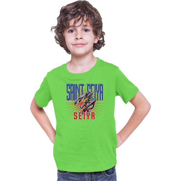 Maglietta Per Bambini Japan Anime Manga Saint Anime Seiya Logo Seiya Mark, 12-13 Jahr - 152 , Lime-image