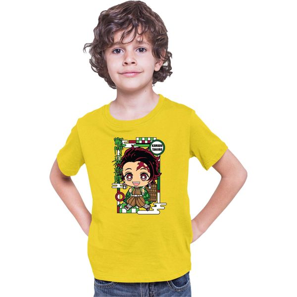Maglietta Per Bambini Demon Anime Slayer Kimetsu No Yaiba Chibi Tanjiro Kamado, 7-8 Jahr - 128 , Jaune-image