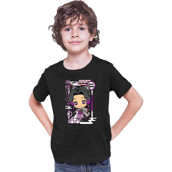 Maglietta Per Bambini Demon Anime Slayer Kimetsu No Yaiba Chibi Kocho Shinobu, 12-13 Jahr - 152 , Noir-image