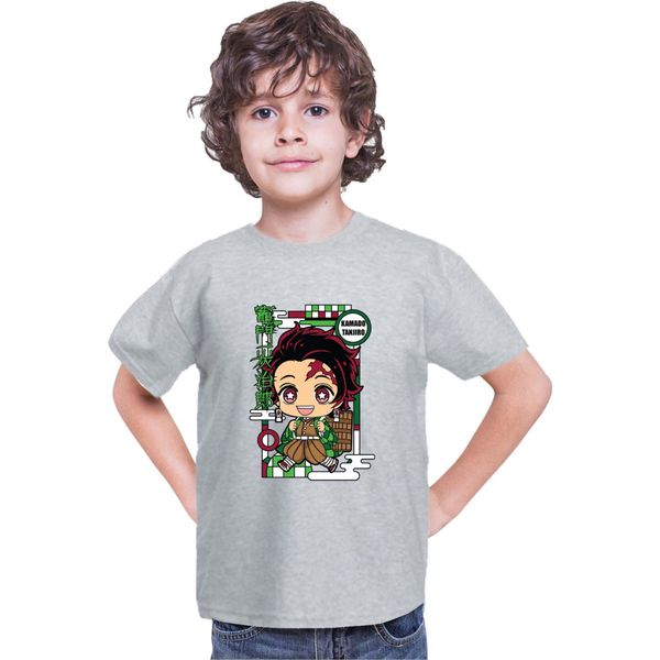 Maglietta Per Bambini Demon Anime Slayer Kimetsu No Yaiba Chibi Tanjiro Kamado, 7-8 Jahr - 128 , Gris-image