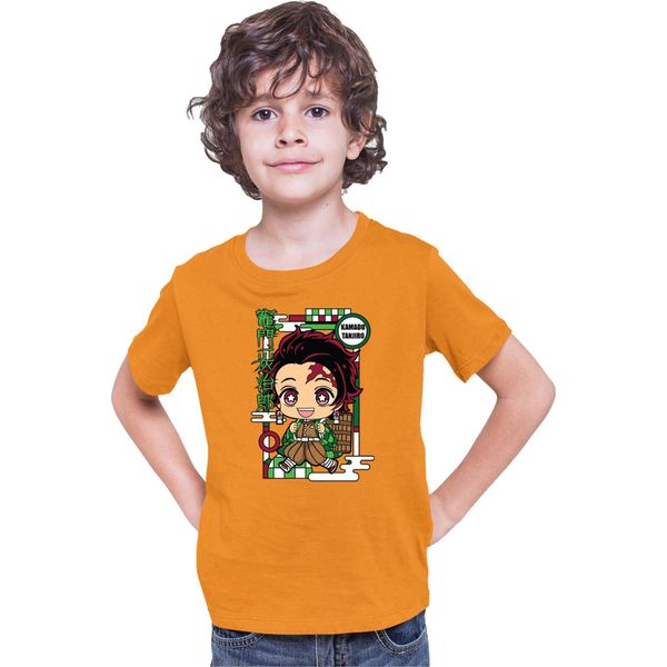 Maglietta Per Bambini Demon Anime Slayer Kimetsu No Yaiba Chibi Tanjiro Kamado, 7-8 Jahr - 128 , Orange-image