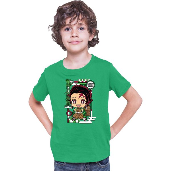 Maglietta Per Bambini Demon Anime Slayer Kimetsu No Yaiba Chibi Tanjiro Kamado, 7-8 Jahr - 128 , Vert-image