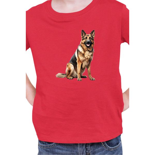 Maglietta Per Bambini Dogs Breeds German Shepherd Dog Breed 006, 12-13 Jahr - 152 , Rouge-image