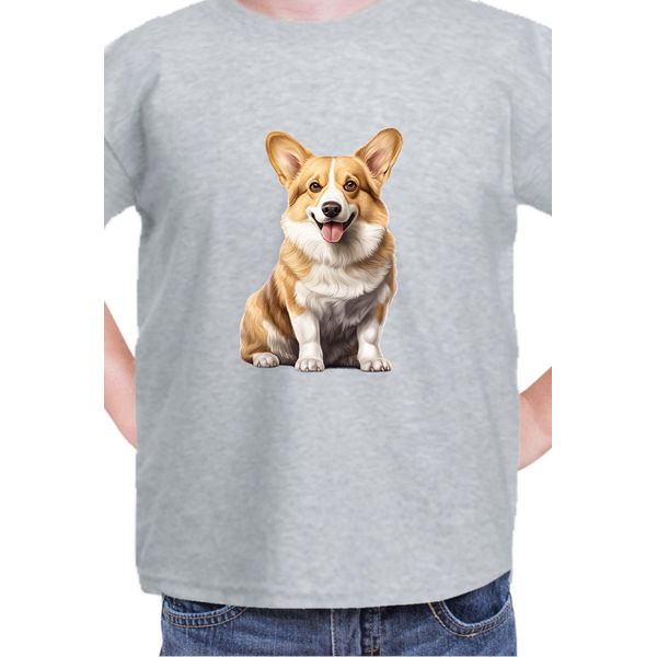 Maglietta Per Bambini Dogs Breeds Pembroke Welsh Corgi Dog Breed 006, 9-11 Jahr - 140 , Gris-image