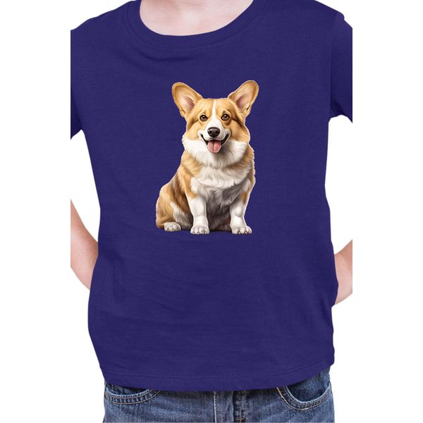 Maglietta Per Bambini Dogs Breeds Pembroke Welsh Corgi Dog Breed 006, 9-11 Jahr - 140 , Bleu Foncé-image