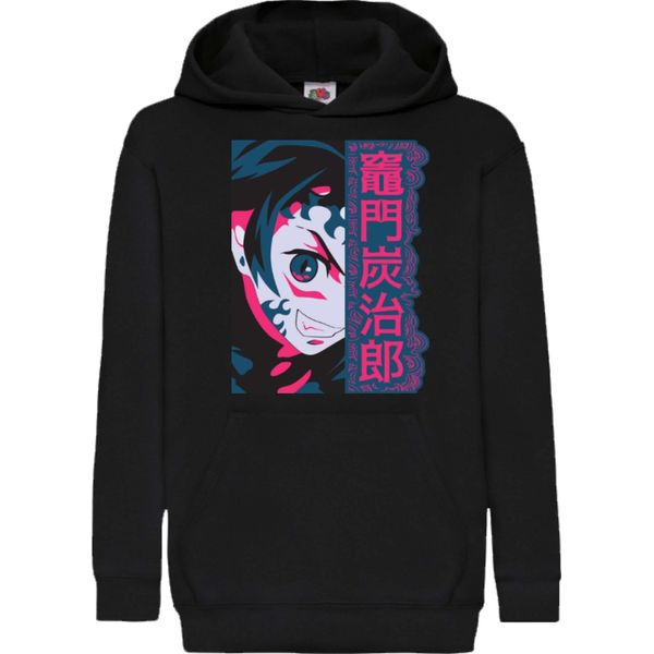 Felpe Con Cappuccio Per Bambini Demon Anime Slayer Kimetsu No Yaiba Tanjiro Demon Face, 7-8 Jahr - 128 / Noir-image