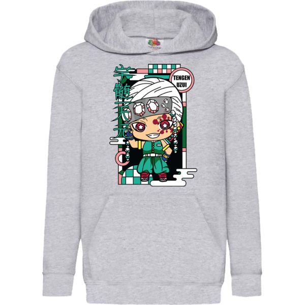 Felpe Con Cappuccio Per Bambini Demon Anime Slayer Kimetsu No Yaiba Chibi Tengen Uzui, 7-8 Jahr - 128 / Gris-image