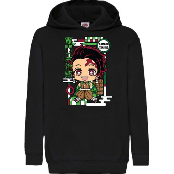 Felpe Con Cappuccio Per Bambini Demon Anime Slayer Kimetsu No Yaiba Chibi Tanjiro Kamado, 7-8 Jahr - 128 / Noir-image