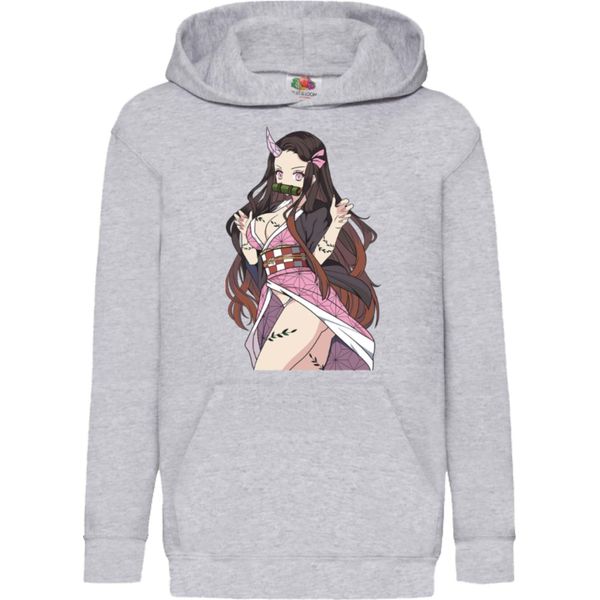 Felpe Con Cappuccio Per Bambini Demon Anime Slayer Kimetsu No Yaiba Nezuko Kamado 16, 7-8 Jahr - 128 / Gris-image