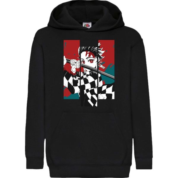 Felpe Con Cappuccio Per Bambini Demon Anime Slayer Tanjiro Kamado 011, 12-13 Jahr - 152 / Noir-image