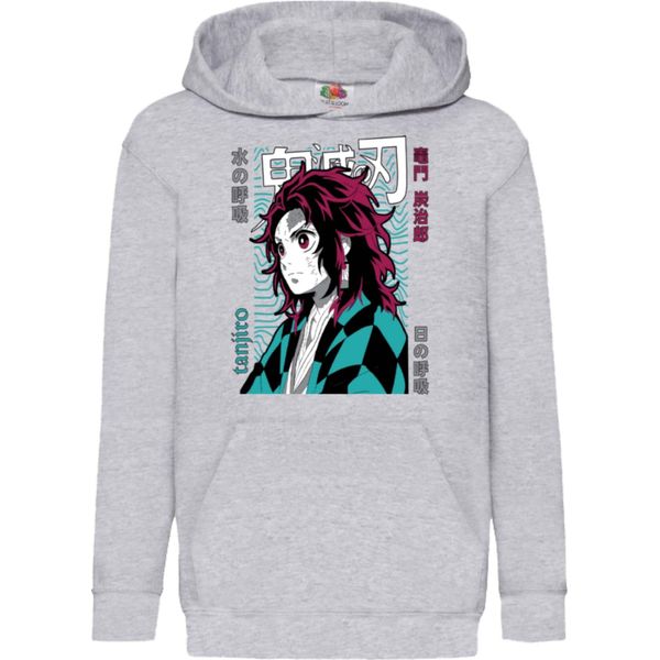 Felpe Con Cappuccio Per Bambini Demon Anime Slayer Tanjiro Kamado 008, 12-13 Jahr - 152 / Gris-image