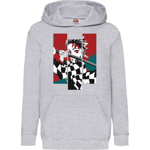 Felpe Con Cappuccio Per Bambini Demon Anime Slayer Tanjiro Kamado 011, 12-13 Jahr - 152 / Gris-image