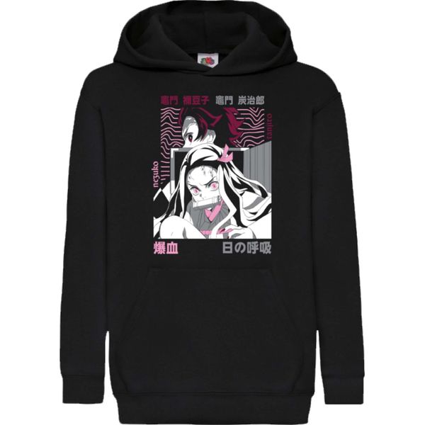 Felpe Con Cappuccio Per Bambini Demon Anime Slayer Tanjiro Nezuko Kamado 004, 12-13 Jahr - 152 / Noir-image