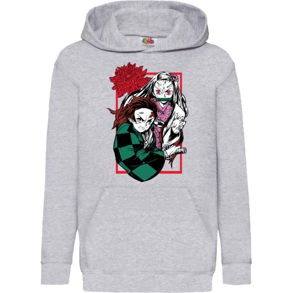 Felpe Con Cappuccio Per Bambini Japan Manga Comics Anime Demon Anime Slayer Tanjiro Nezuko Kamado 002 Var-023 Brother Slayer Sister Demon, 5-6 Jahr - 116 / Gris-image