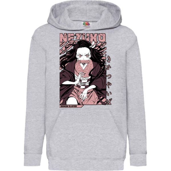 Felpe Con Cappuccio Per Bambini Demon Anime Slayer Nezuko Kamado 001, 12-13 Jahr - 152 / Gris-image